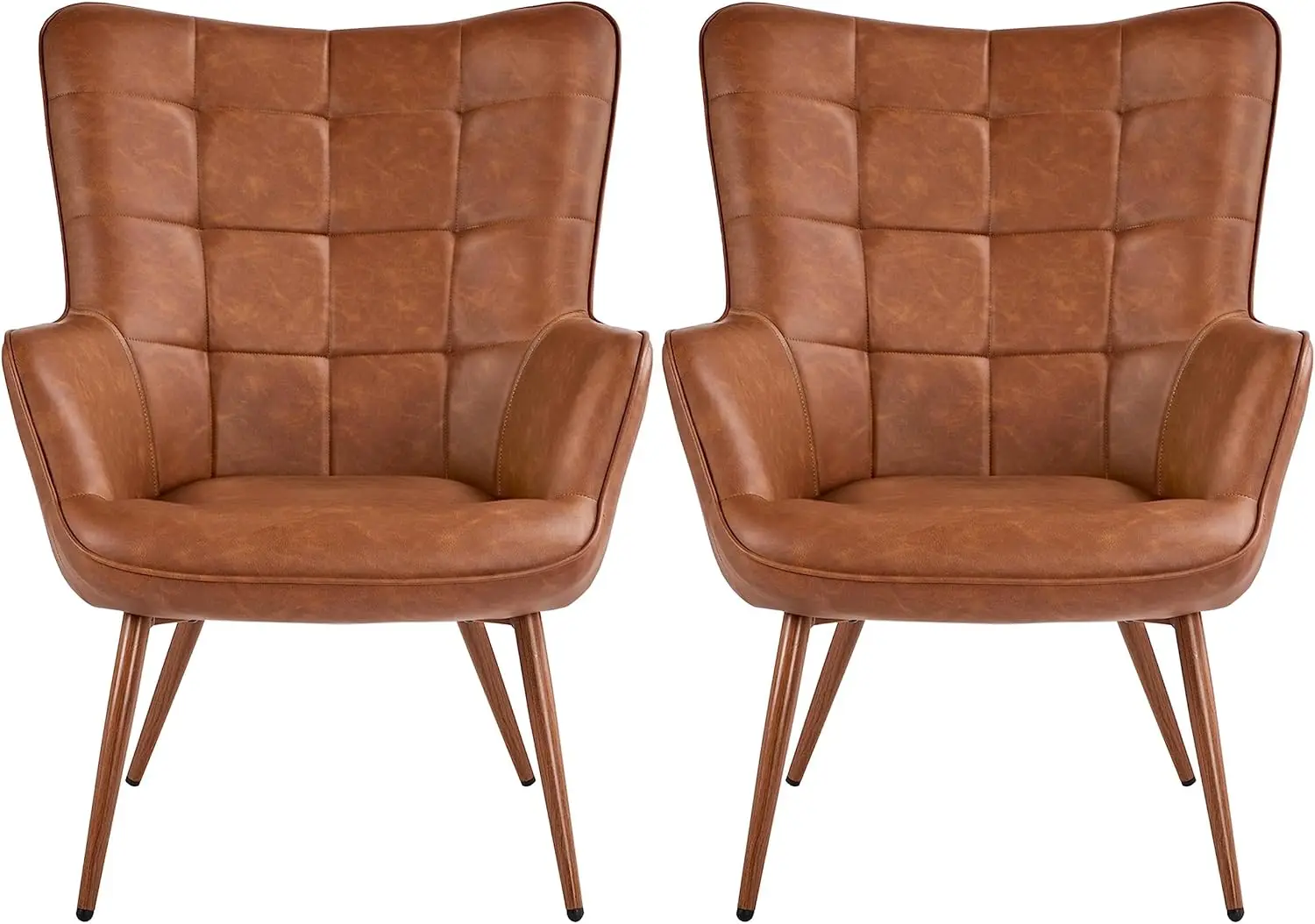 Yaheetech PU Leather Armchair, Modern Accent Chair High Back, Vintage MidCentury Sofa Chairs with Oversized Padded