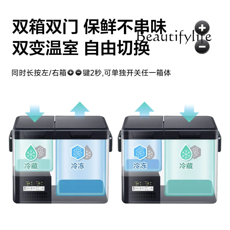 Fresh-keeping and odorless car refrigerator, double box, double temperature control, dual-purpose car and home