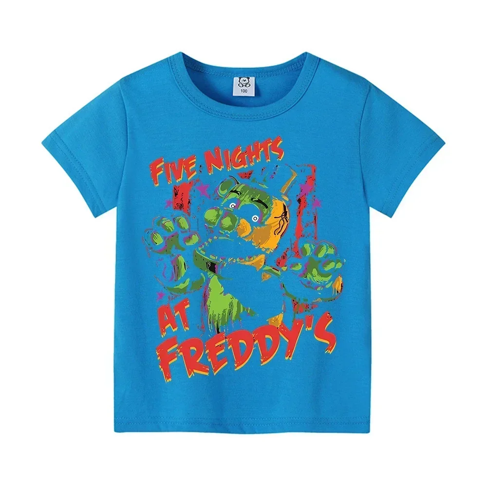 Camisa corta con tema de Five Nights Freddys, ropa con estampado de Fnafs, camisetas de manga corta con dibujos animados Kawaii para niños, camiseta para bebé, ropa, regalo de cumpleaños