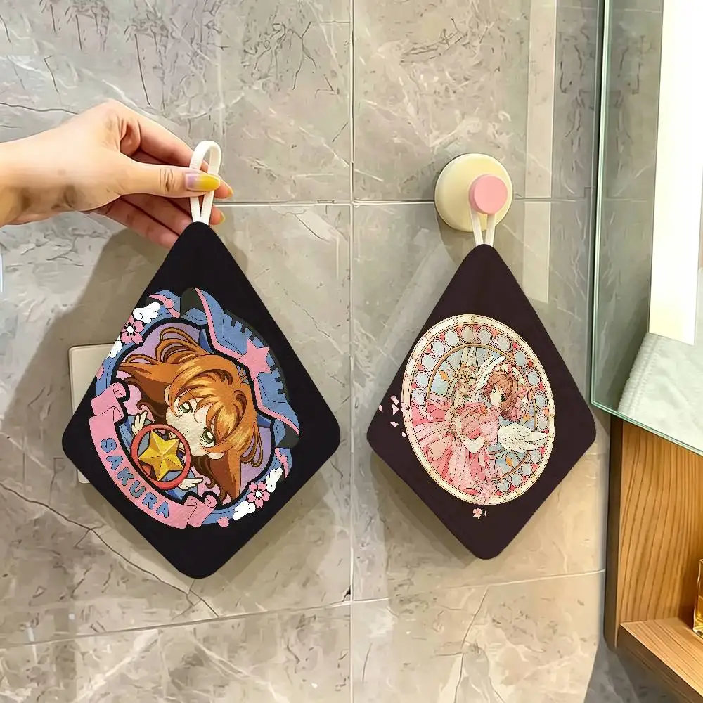 Cardcaptor Anime Sakura Hanging Style Hand Wiping Towel, Polyester Cotton, Anti-fade for Indoor Kitchen Living Room