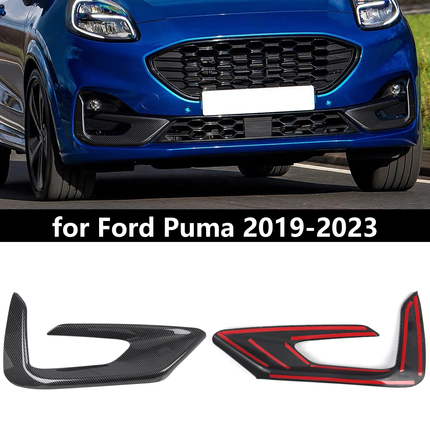 

for Ford Puma 2019-2023 Front Outer Grill Fog Light Trims ABS Plastic Carbon Fiber Style Self-Adhesive Trim 2PCS