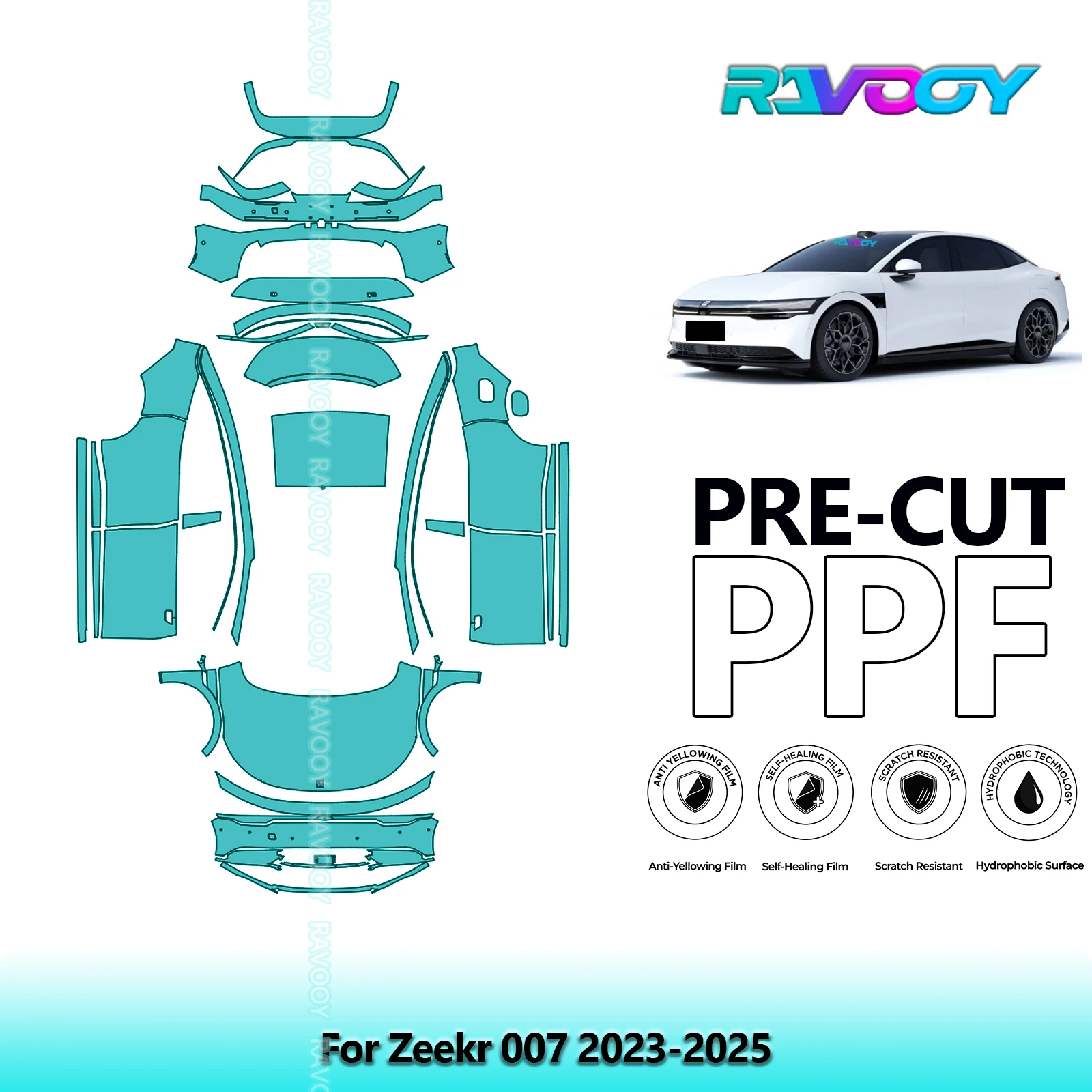 RAVOOY Custom-Fit Precut TPU PPF Full Vehicle Clear Bra Stone Guard EU UK For Zeekr 007 2023-2025