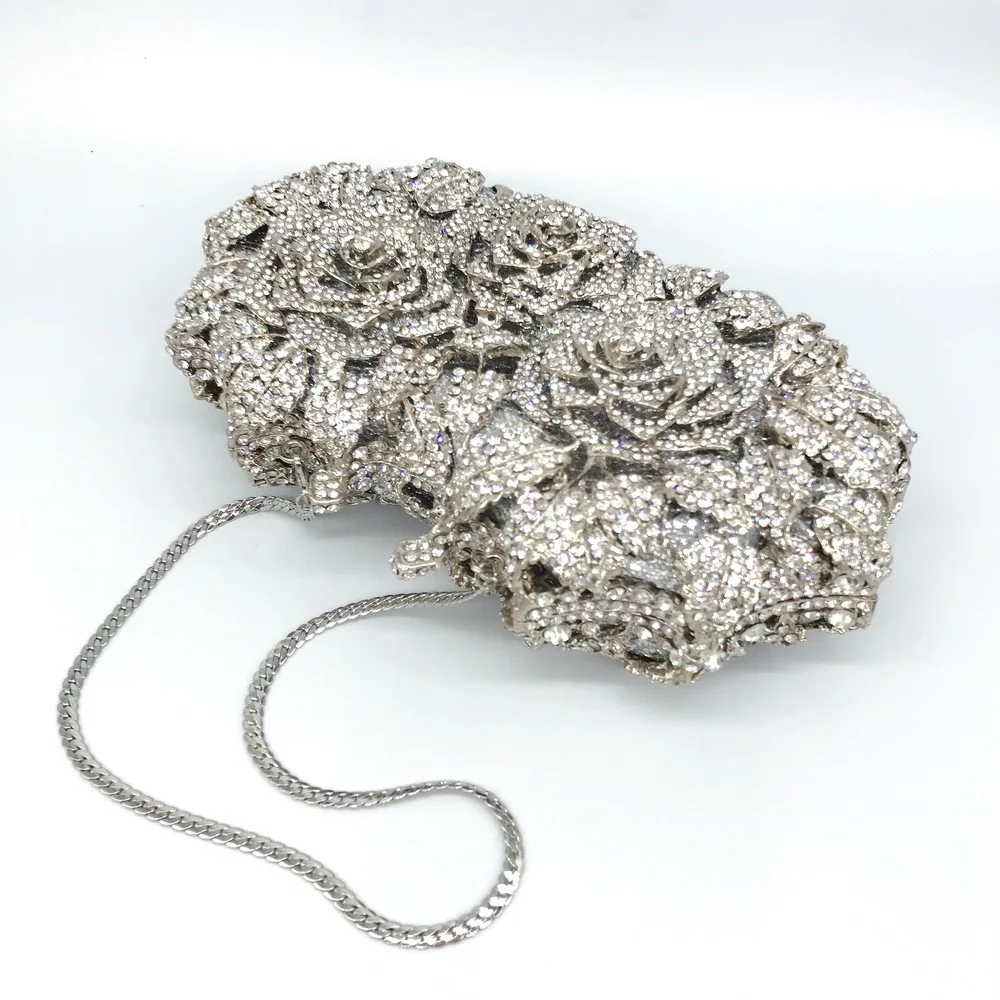 Hollowed-Out Rose Rhinestone Evening Bag Crystal Women\'s Bag Wedding Bridal Dinner Gown Bag Fashionable Luxury Banquet Handbag