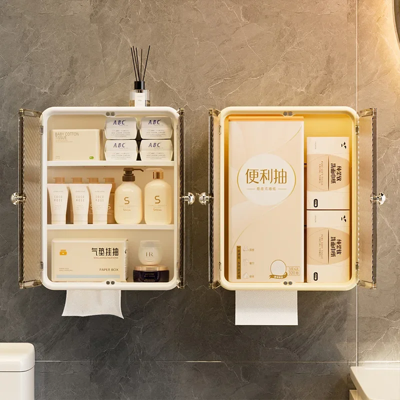 Premium Wall Mounted Tissue Box Holder Waterproof No Drill Large Bathroom Toilet Paper Organizer