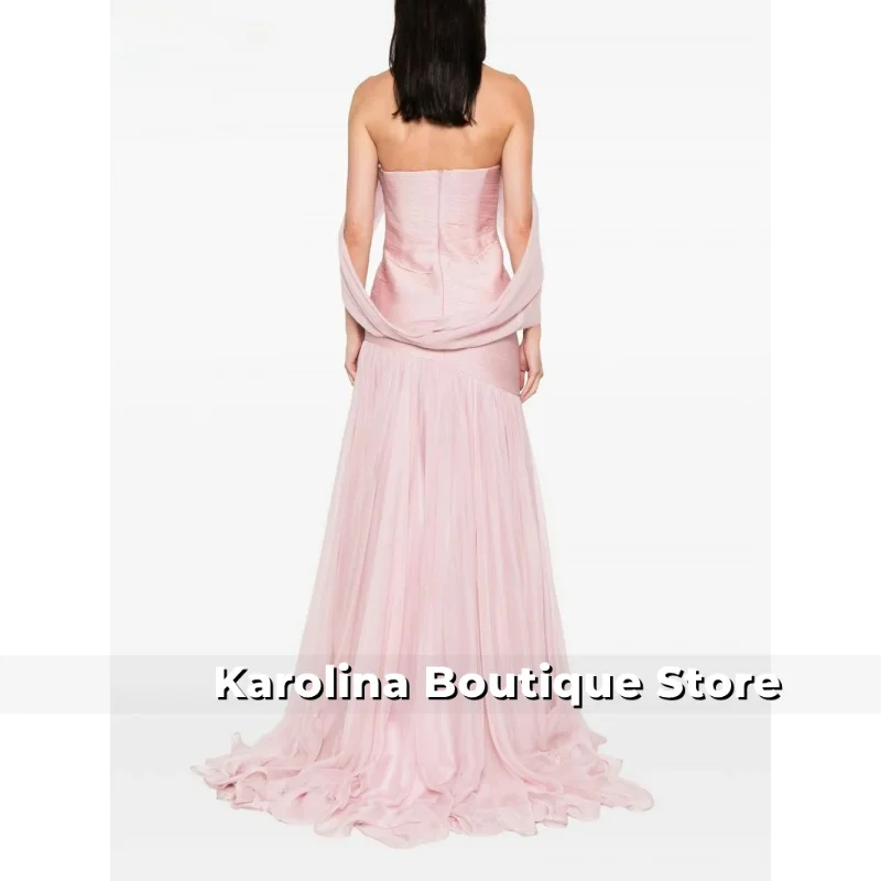 لامعة حورية البحر الوردي قبالة الكتف الطية فساتين طويلة حزب أثواب رسمية للنساء بلا أكمام فستان حفلات بسيط تخصيص