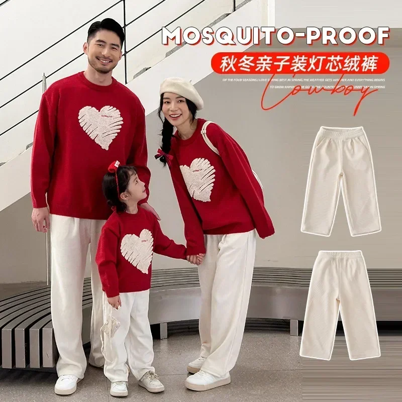 Winter Family Warm Corduroy Trouser Fashion Parent-child Matching Same Thick Pants Korean Father Mother and Son Daughter Clothes image 3