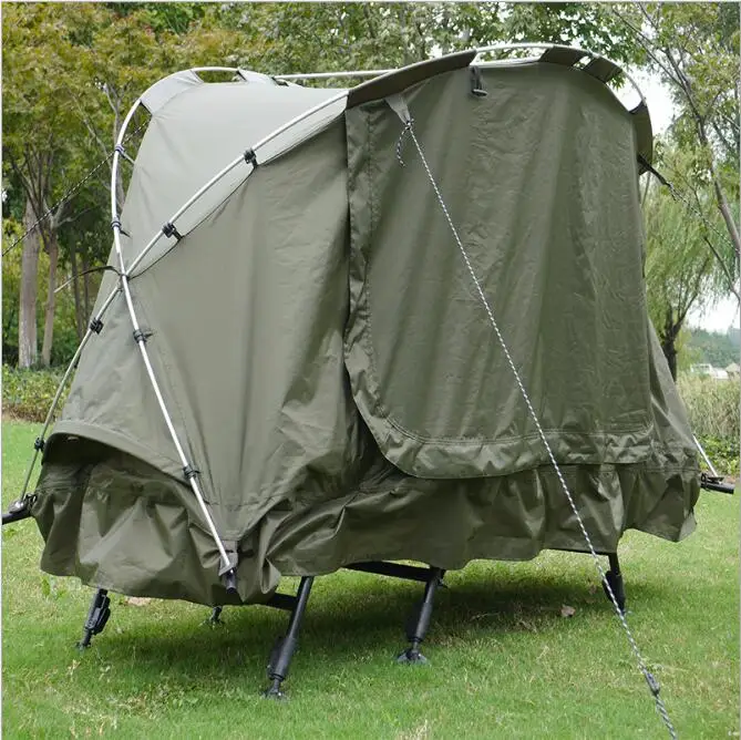 Łóżko i namiot wędkarski YTYIN YTYIN, wodoodporne, z filtrem przeciwsłonecznym, jednowarstwowe, podwyższone od ziemi, wiatro- i owadoodporne, składane łóżko kempingowe.