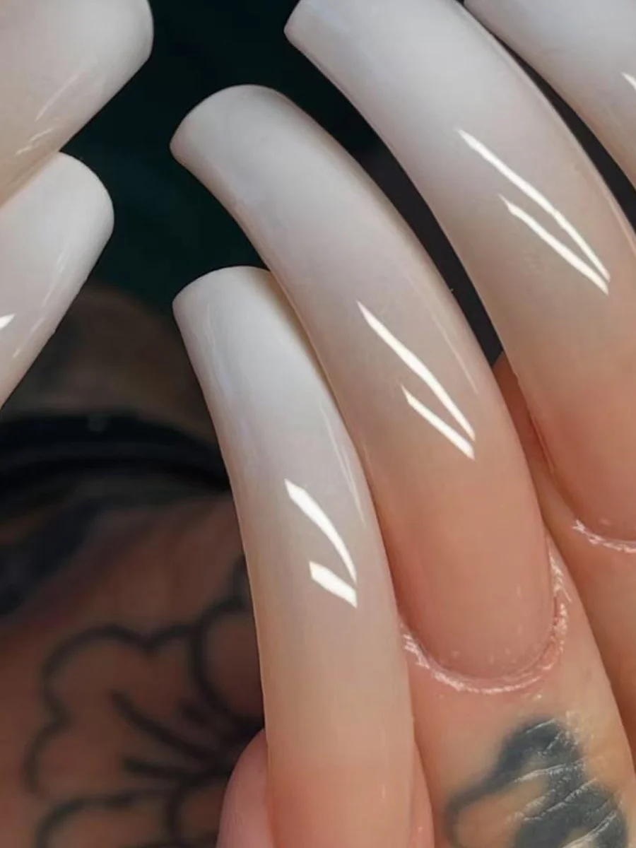 10 pièces courbe longue carrée presse sur faux ongles Art mode dégradé blanc conception couverture complète ongles conseils portable Simple faux ongles