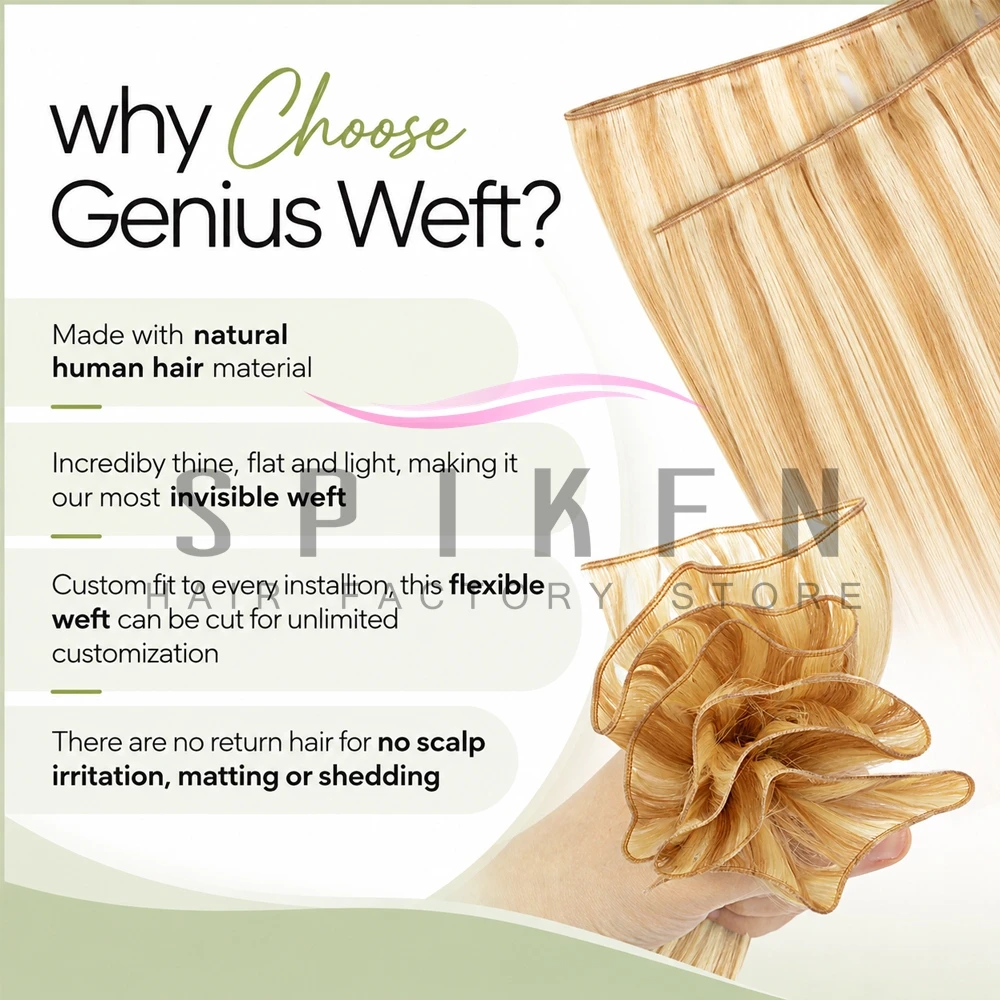 HighLight Genius Weft Human Hair Wefts Extensions 40g Straight Lightweight Hair Bundles Thin Seamless Hair Weaves Salon Quality