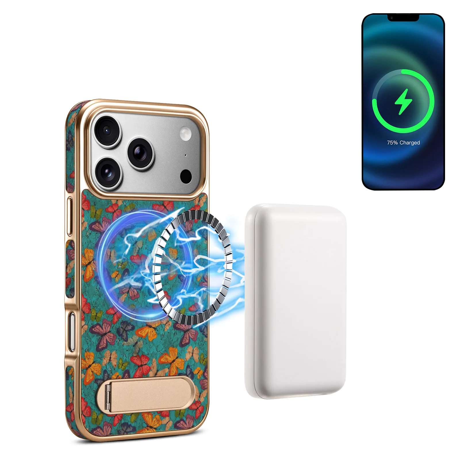 Leather Magnetic Stand Wireless Charging Case For iPhone 17 Pro 16 Pro 15 Pro Shockproof Protective Cover