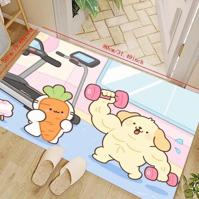 

1PC Kawaii Cartoon Muscle Dog & Carrot Fitness Floor Mat, Funny Gym Workout Theme Area Rug, Non-slip Soft Doormat for Living Roo
