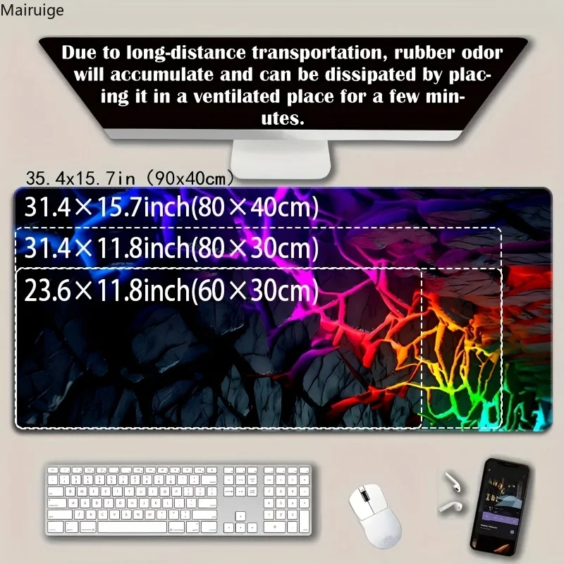 Large gaming Mouse Pad 90x40 Red Blue gradient design non-slip rubber sewn edge gaming desk mat keyboard gamers and office work