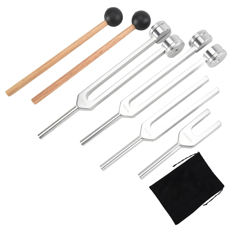

ABKG Pro Tuning Fork Set (128Hz, 136.1Hz, 512Hz,4096Hz) of Tuning Forks with Reflex Hammer for Healing Chakra Set Healing Musica