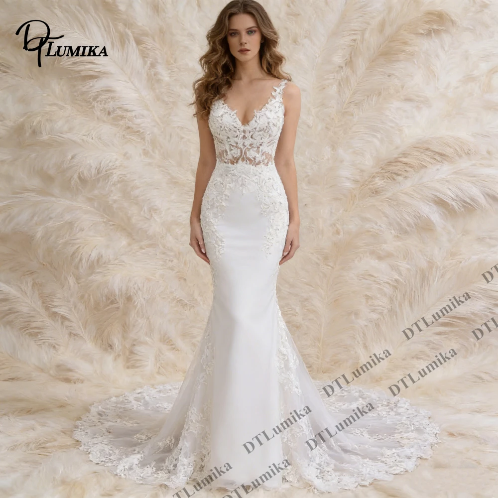 

Tailored Fitting Mermaid Wedding Dresses for Bride 2026 Tank Sleeves Court Train Womens Bride Dresses V Neck Bridal Gown