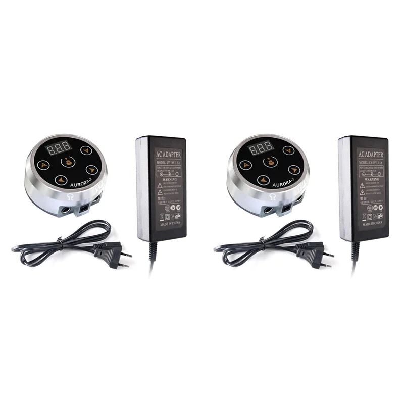 AB41-2X Tattoo Power Supply Aurora-2 Power Supply Colorful Voltage With Adapter Silver,EU Plug