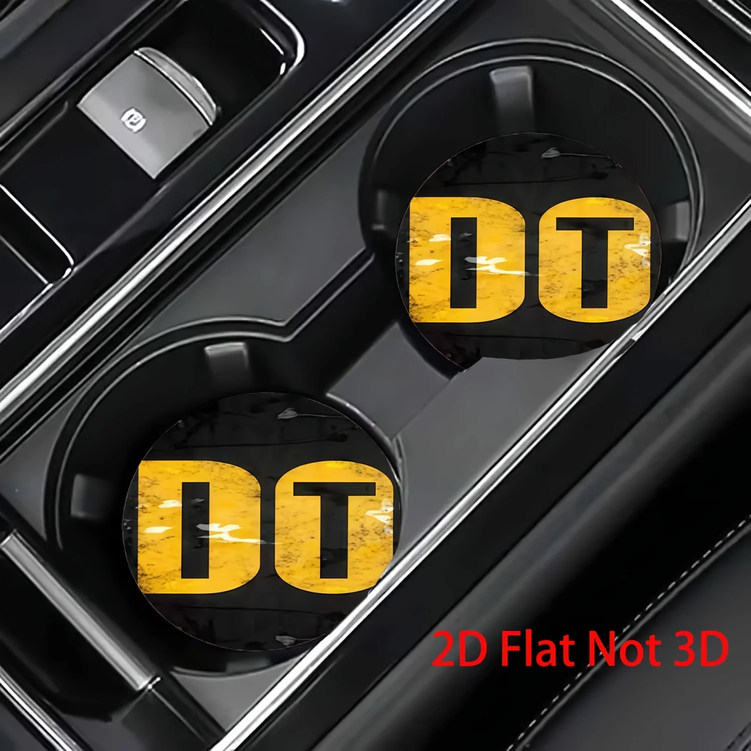 2pcs DT Logo Car Cup Holder Coasters - Non-Slip Absorbent Suitable For Women's Auto Accessories, Vintage Yellow Coasters For Car