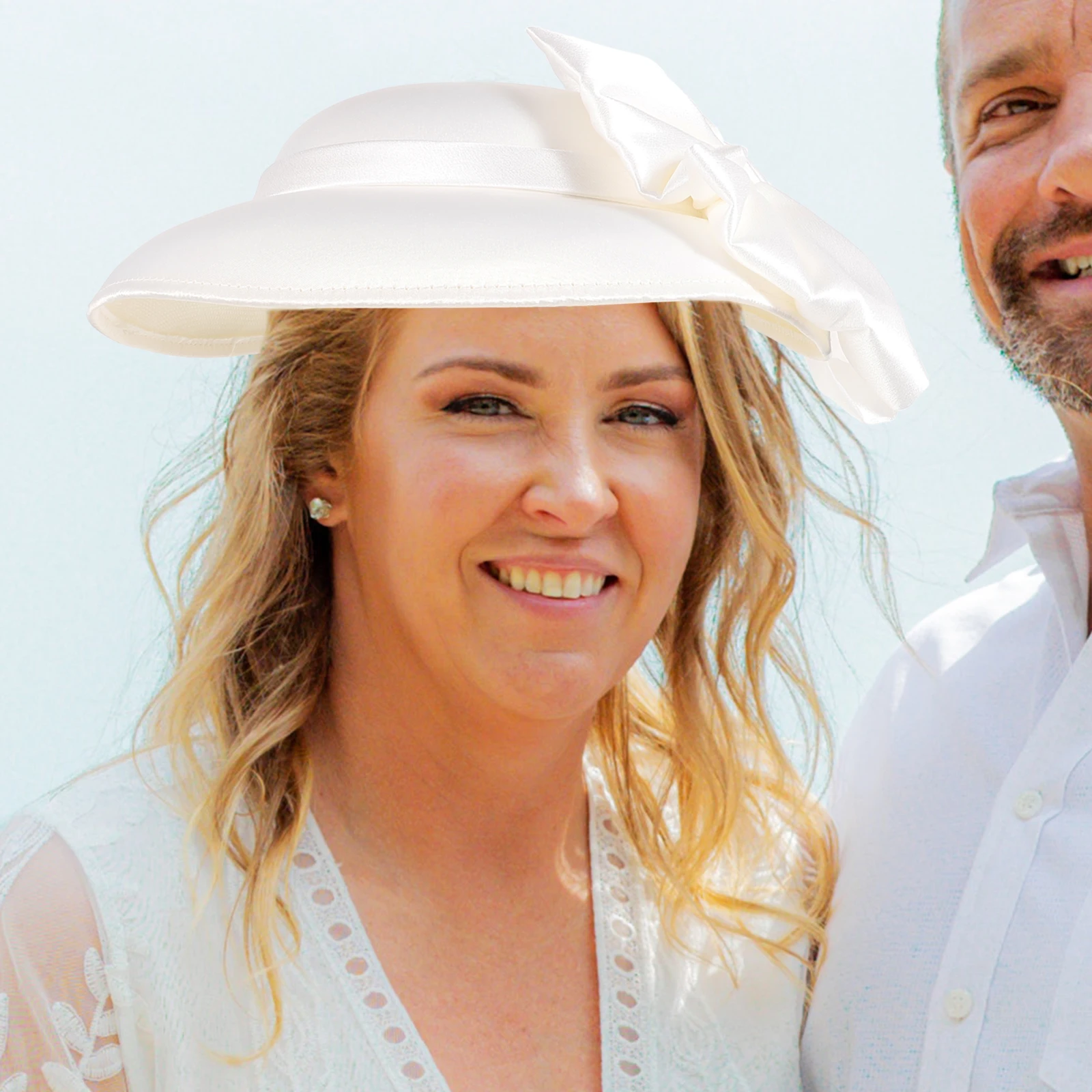 

KESYOO Retro Wedding Hat Satin Bonnet for Women Vintage Bridal Fascinator Party Headwear Bowler Cap Funeral Accessory White