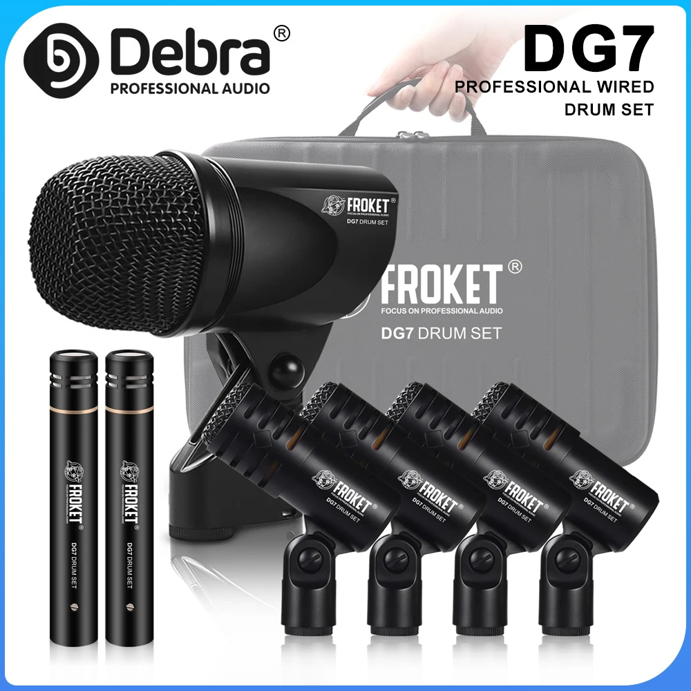 DG7 Professional Drum Microphone Kit, Bass/Snare and Cymbal Mic Kit with Clip Arm Stand Wired Dynamic Drum Microphone Kit