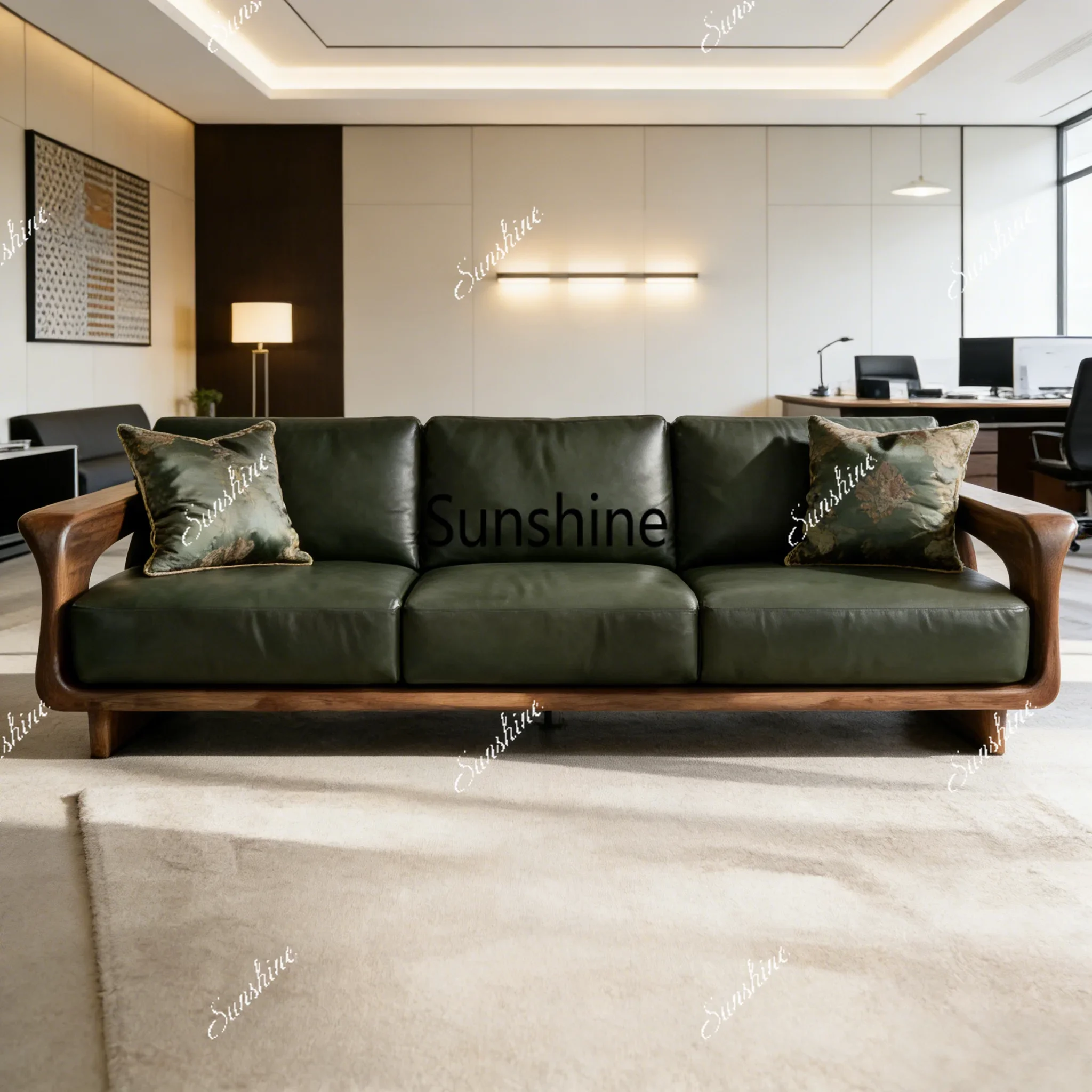 

YNew Chinese-style solid wood living room straight row sofa home bed and breakfast villa high-end furniture customization