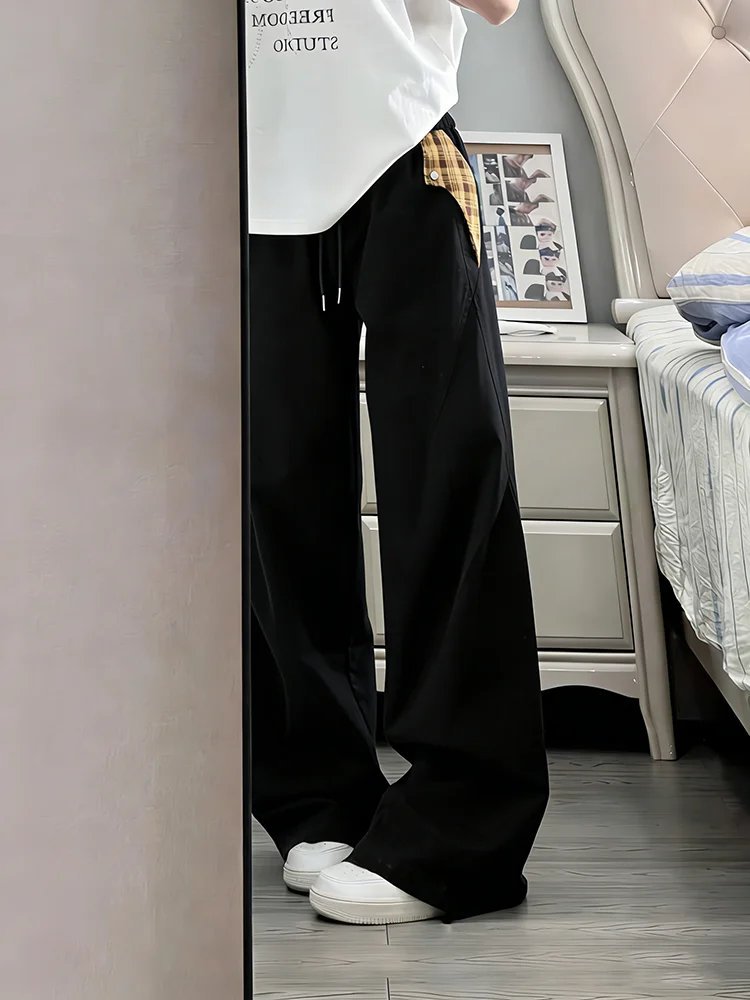 

Модные повседневные брюки унисекс в клетку с пэчворком, широкие, прямые, свободные, в стиле High Street