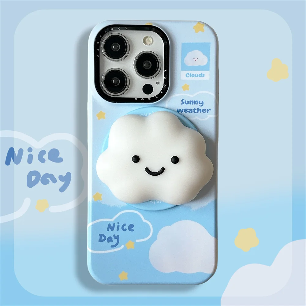 

Ins Animal Cartoon Cow Phone Case, suitable for iPhone 16 Pro 15 14 13 Pro Max, with stand, suitable for Magsa
