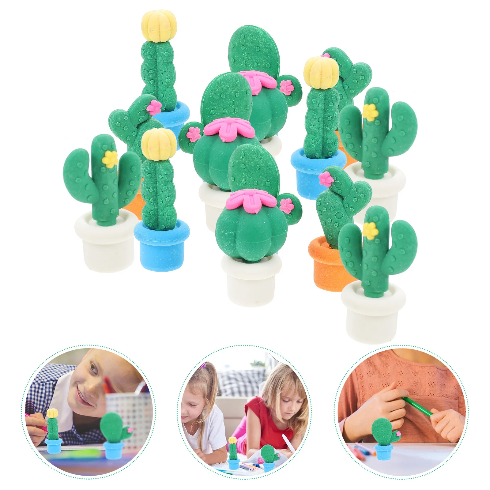 15 gomme da cancellare per cactus dei cartoni animati, design divertente, accessori per la scuola dei bambini, strumento di cancellazione per progetti di apprendimento degli studenti