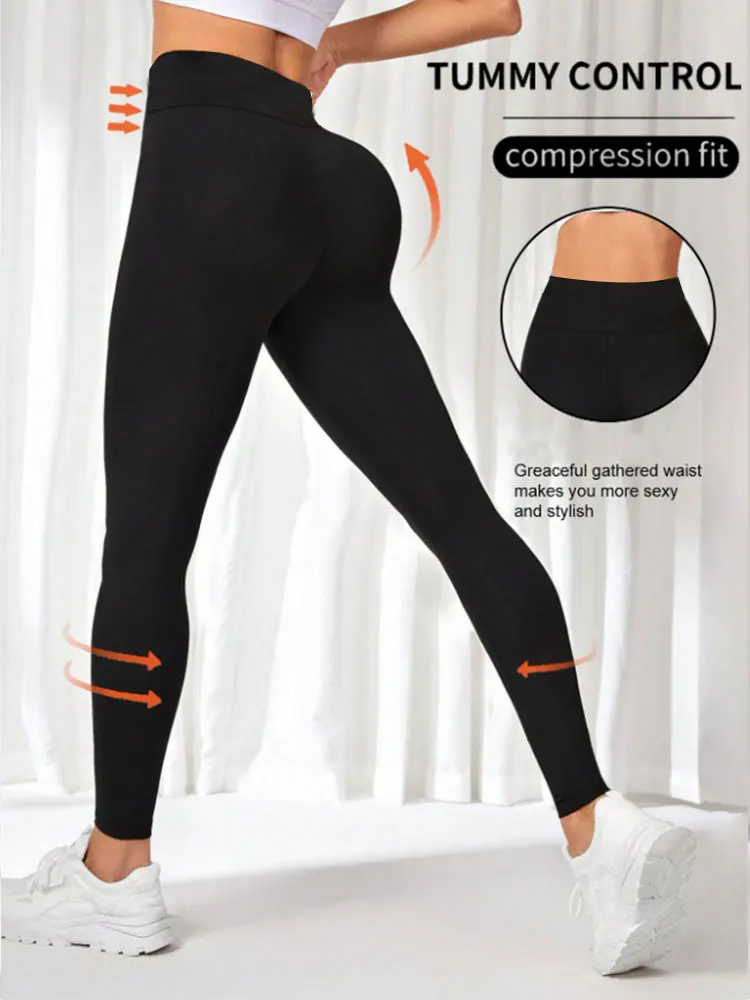 Women's Spring High-Waisted Butt-Lifting Compression Leggings, Black Non-See-Through Tummy Control Plus Size Yoga Pants & Jeans
