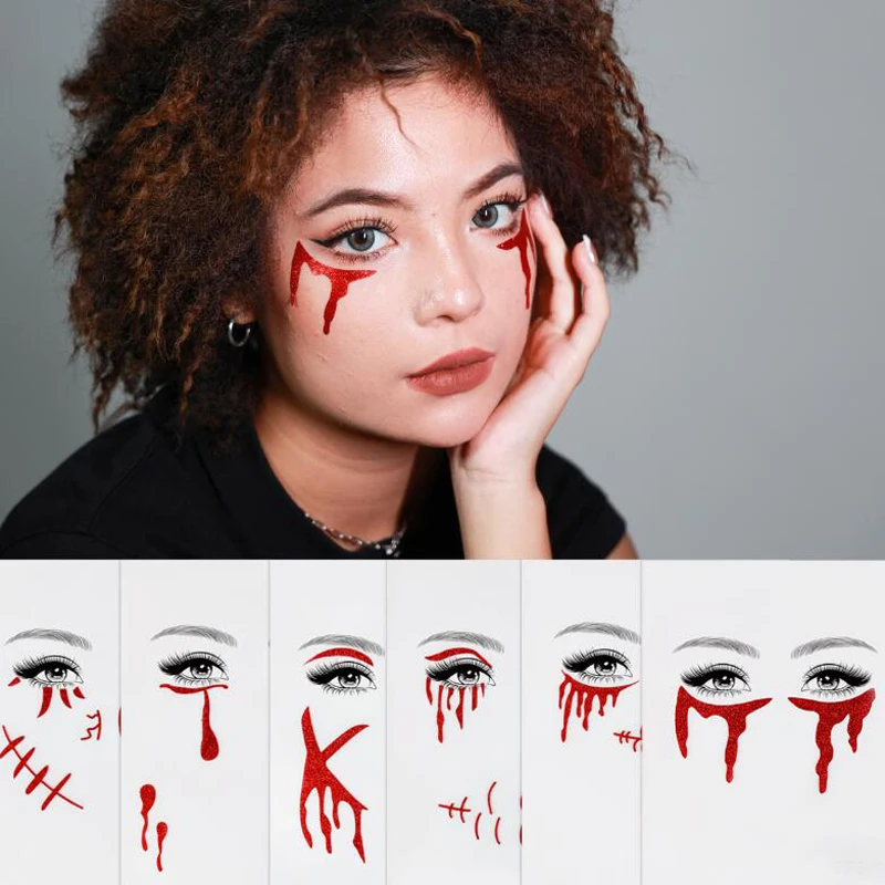 

Halloween Tattoo Face Sticker Flash Glitter Carnival Scar Facial Decors Body Art Fake Tattoo Makeup Decals Fake Tattoos Decals
