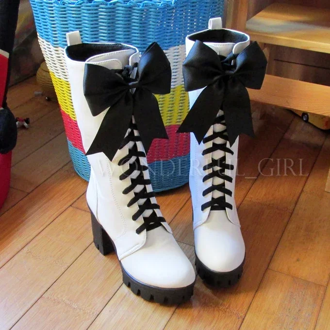 Nuovo Anime Black Butler Ciel Phantomhive Circus Stivali Cosplay Lace-up Tacchi Alti Scarpe Cosplay per Donne/Uomini Bianco Taglia 35-43