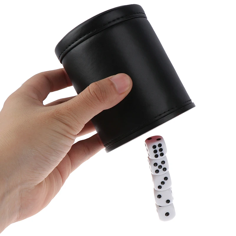 1PC Black/Red Leather Dice Cup Felt Lining Quiet Shaker For Playing Dice Game