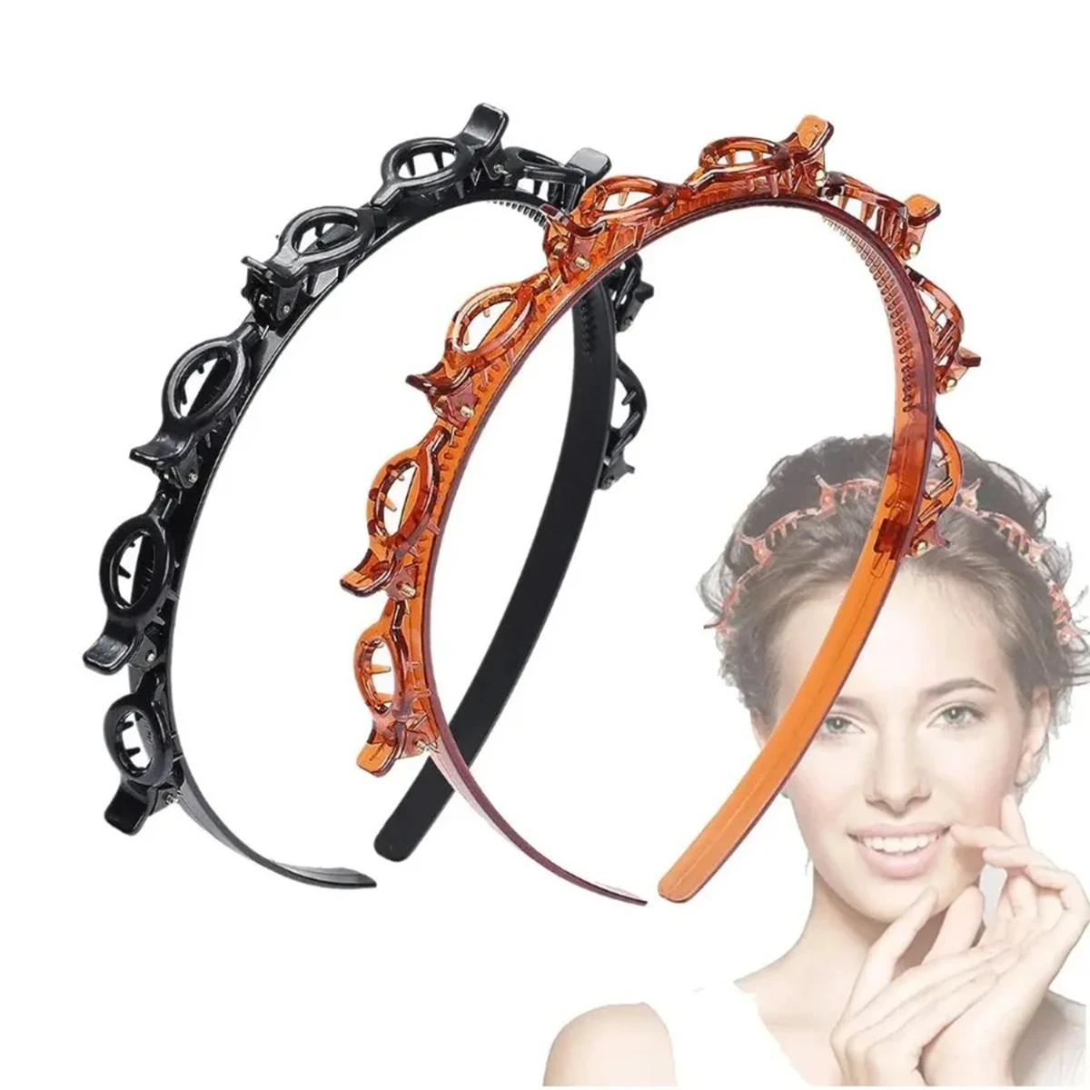 2 Diademas de Doble Capa con Clip, Diademas de Plástico Trenzadas a la Moda, Diademas Punk Nuevas Tejidas para Mujer, Accesorios para el Cabello