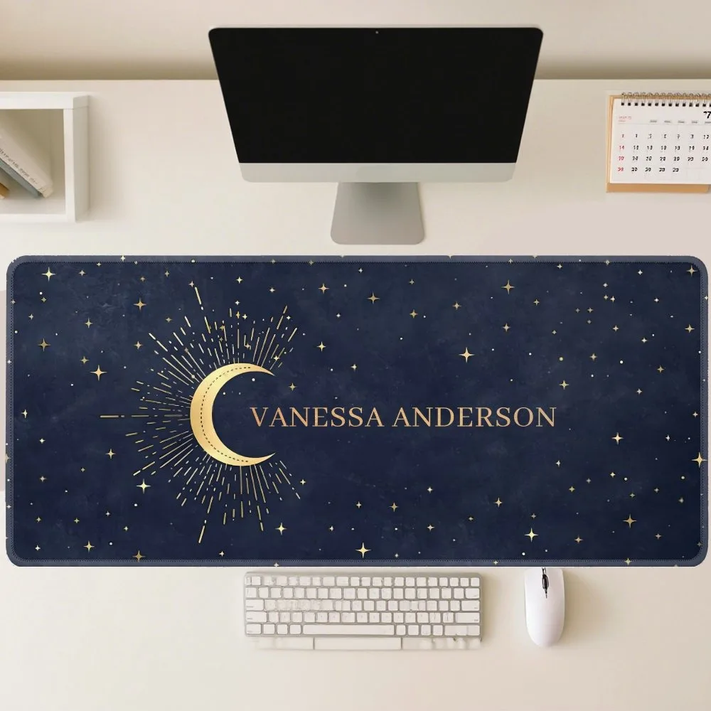 Midnight starry sky letter coasters with a golden crescent moon and star pattern alfombrillas gaming decoração setup gamer