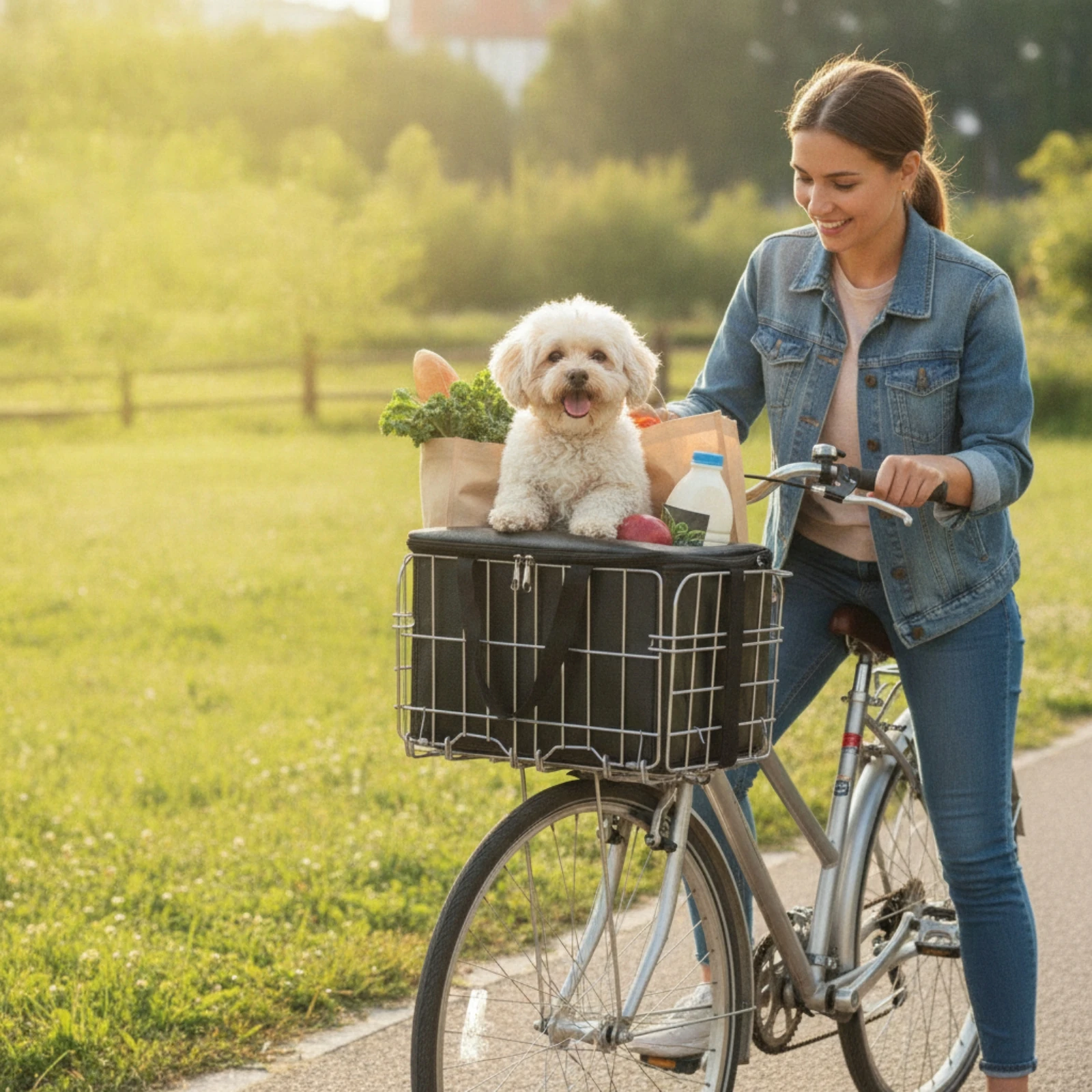 Cycle Basket with Inner Bag Sturdy Foldable Cycle Basket Portable Front for Commuters, Commuting, Errands