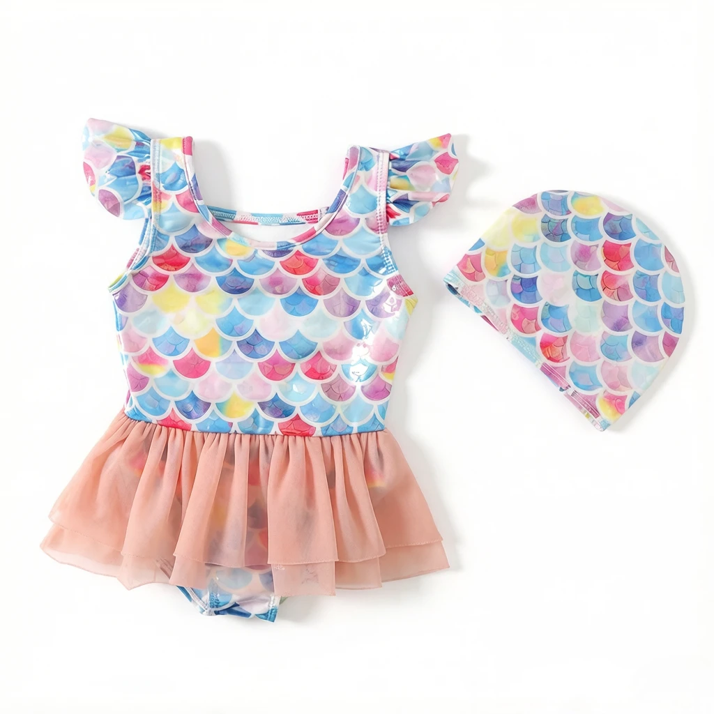 2Pcs Cute Tutu Skirt Girls Swimsuit, quick-dry stylish swimwear, lovely outfit for kids water play and holiday gifts