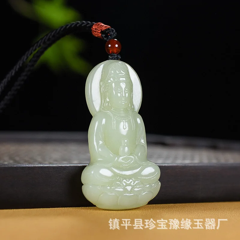 Hetian Net Bottle Bodhisattva Pendant Natural Men and Women Three-Dimensional Guanyin Jade Pendan