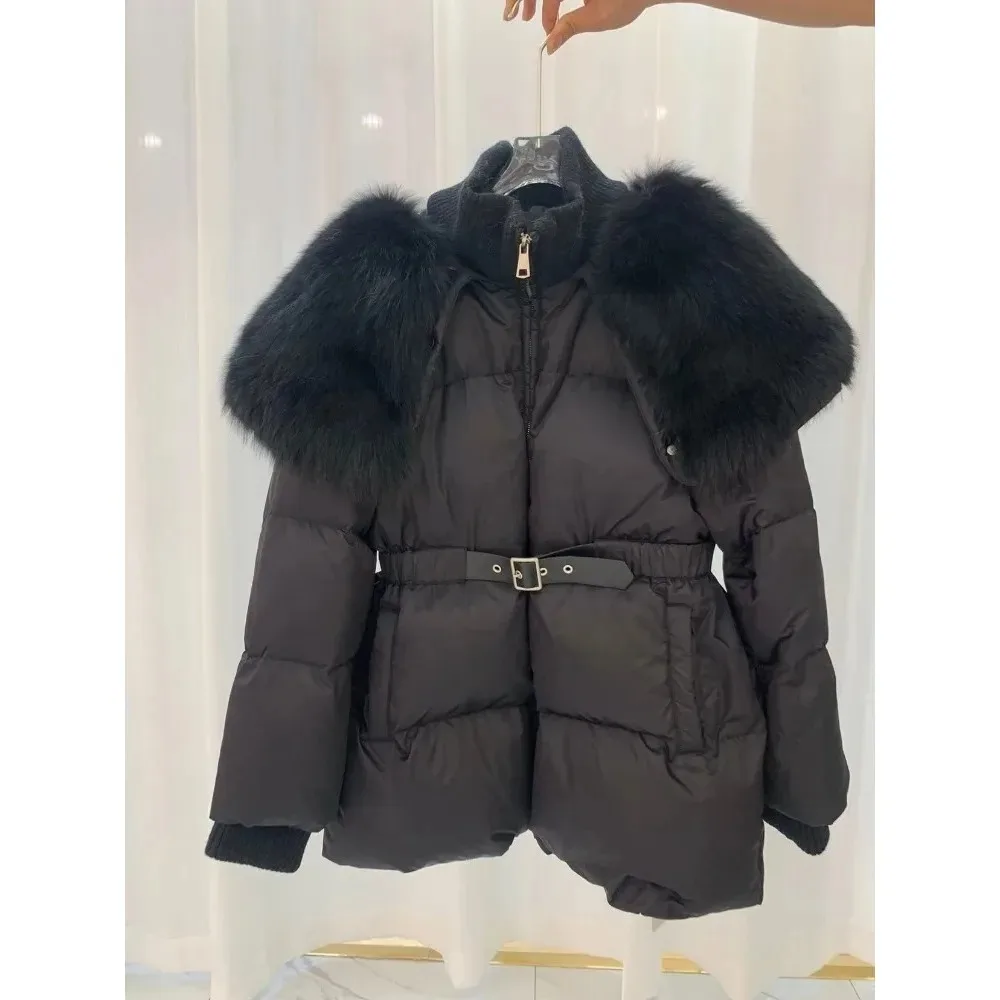 Real Natural Fox Fur Collar Down Jacket Ladies Fashion White Goose Down Jacket Winter Thick Down Jacket Warm Fur Coat