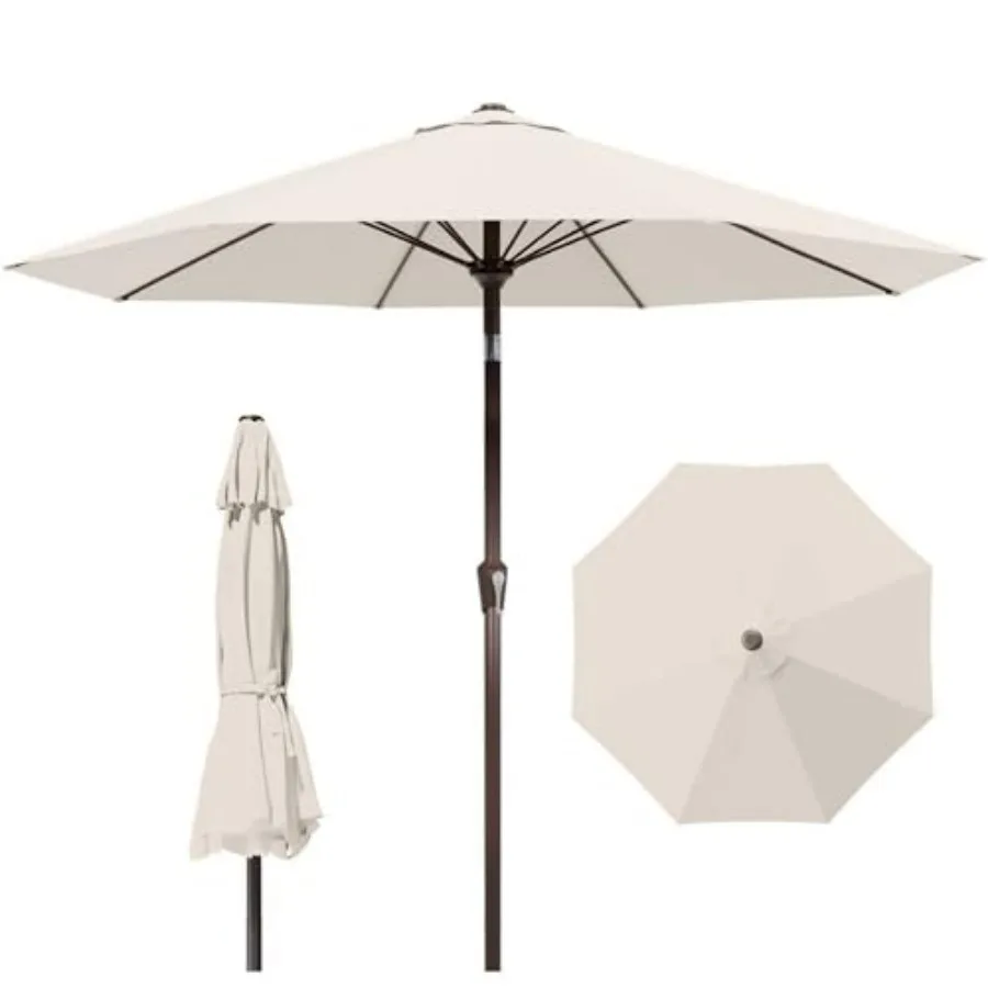 

9Feet Patio Umbrella with Push Button Tilt and Crank, Outdoor Market Table Umbrella UV Protection 8 Sturdy Ribs for Backyard, G