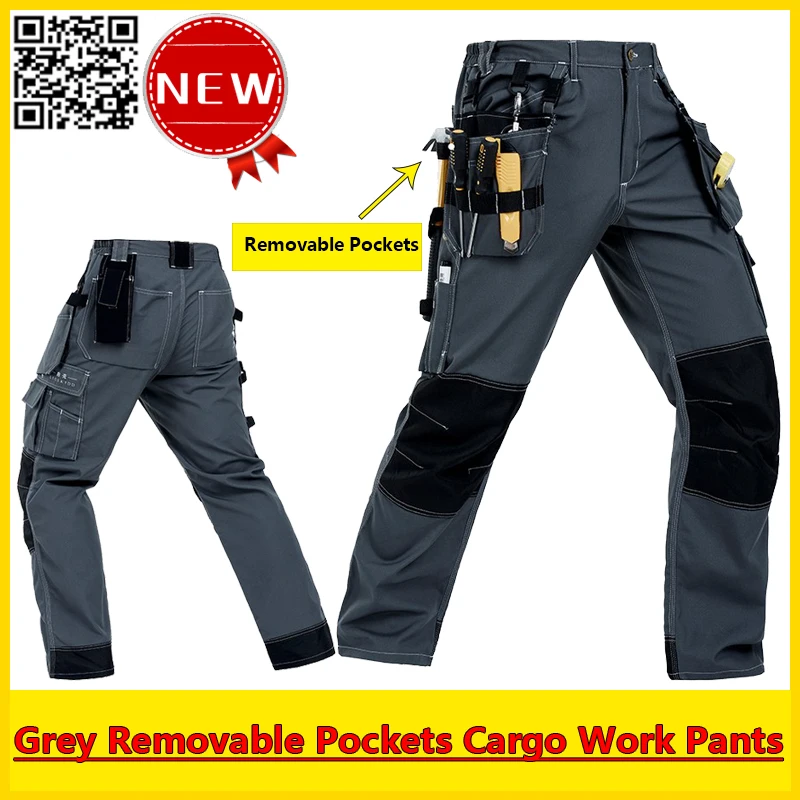 Bauskydd Mens Durable Mechanic Workwear Multi-pocket Grey Work Trousers Grey Working Pants Men