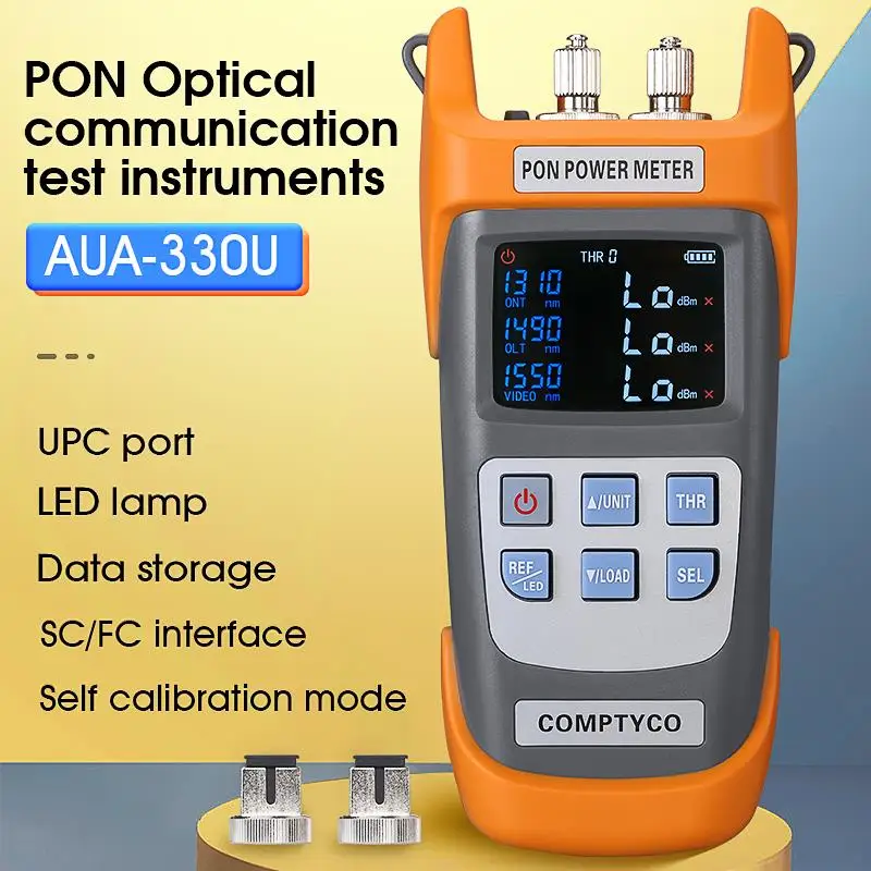 새로운! AUA-330U/A 휴대용 광섬유 PON 파워 계량기, FTTX/ONT/OLT APC UPC 포트, LED 조명 포함, 1310nm, 1490nm, 1550nm 