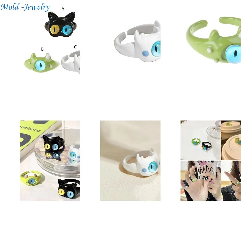 

69HB Ring Big Eyes Cartoon Girlfriends Couple Open Ring Gift Jewelry