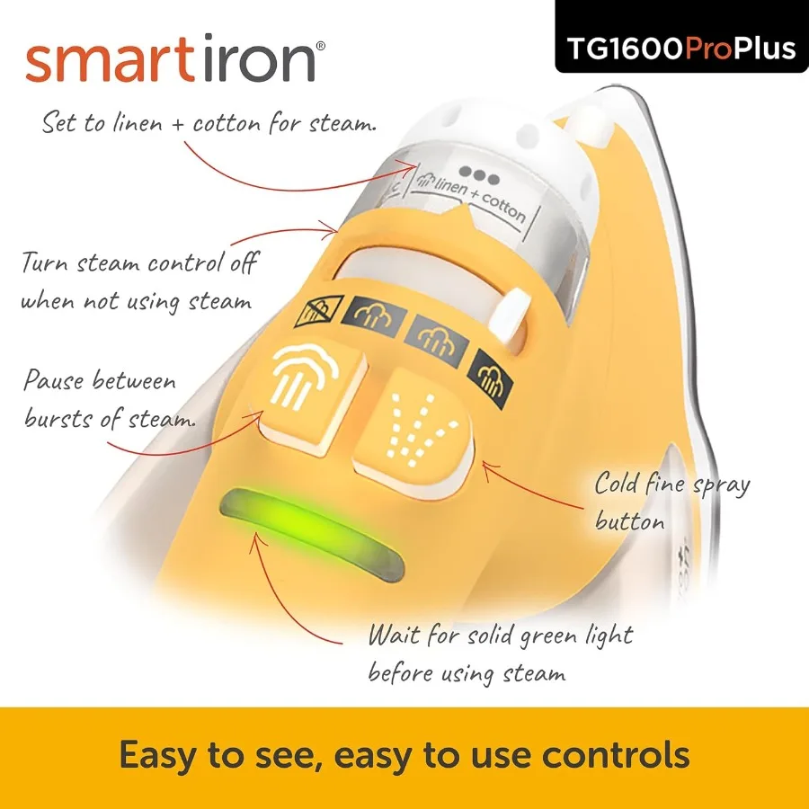 مكواة ذكية TG1600 ProPlus مع مكواة بخار بقدرة 1800 وات لخياطة الملابس وخياطة اللحف وصياغة الماس وتدفق السيراميك Solepla