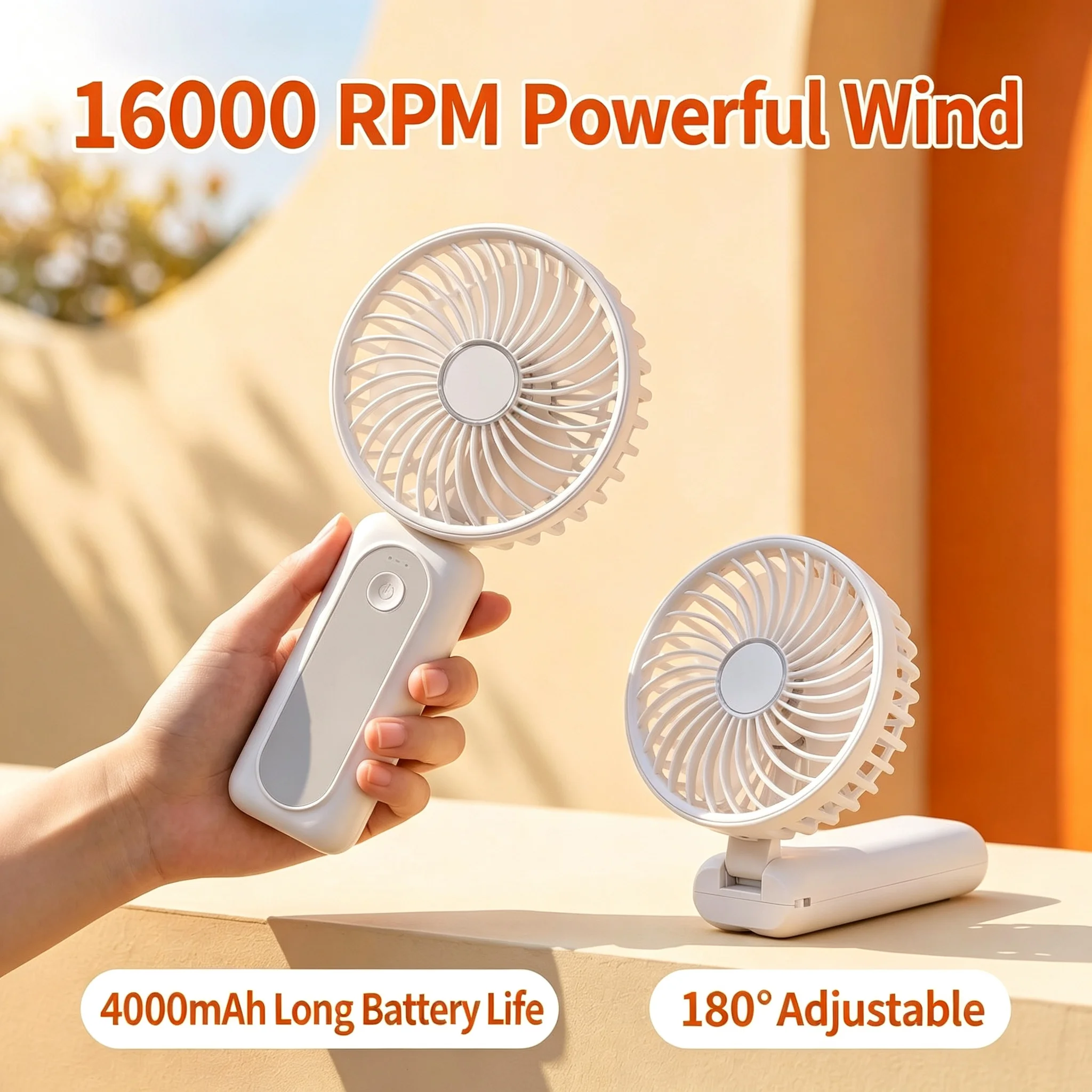 Outdoor Power With Timer - M2 Leistungsstarker Handventilator, 4000mAh Abnehmbarer Akku,