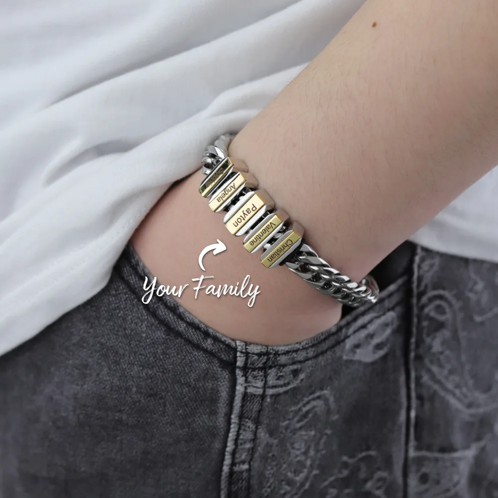 Personalized Family Cuba Men's Bracelet with 2-8 Names Engraved Custom Beads ID Family Name Bracelet Accept Dropshipping