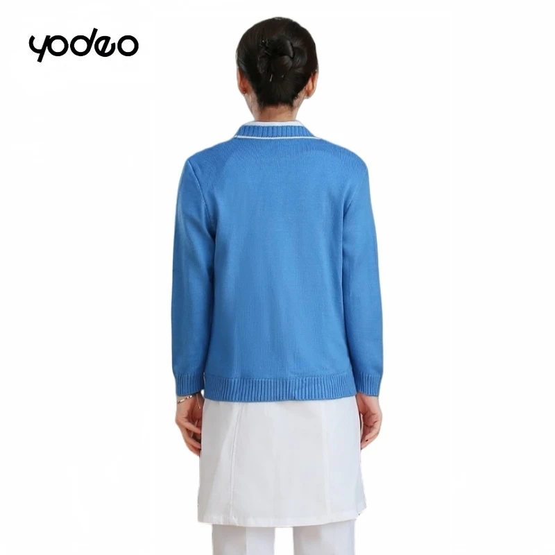 Hospital women nurse sweater coat thickened routine style windproof warm knitted cardigan, wear-resistant nurse working clothes