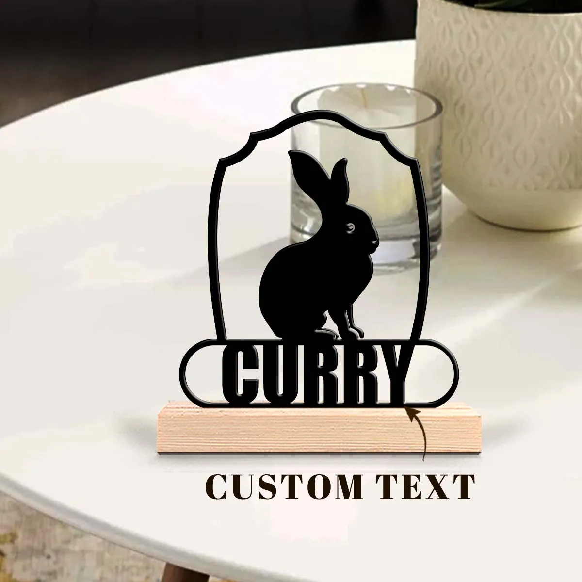1pc Personalized Metal Artwork Customizable Content Equipped with Wooden Base Room Decorations, Bar Counter Decorations