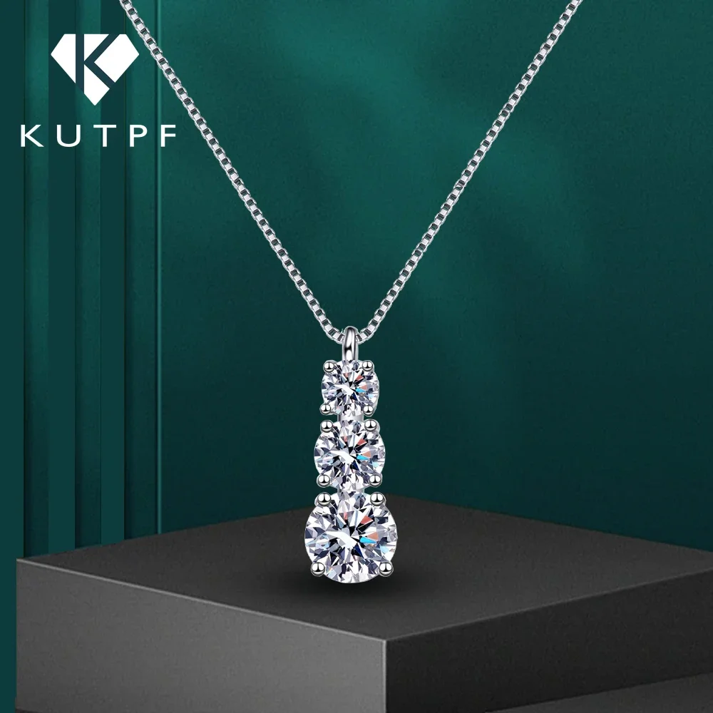 

1.8CT 3-Stone Moissanite Pendant Necklace with Gra 925 Sterling Silver Sweater Neck Chain D Color Diamond Necklaces for Women