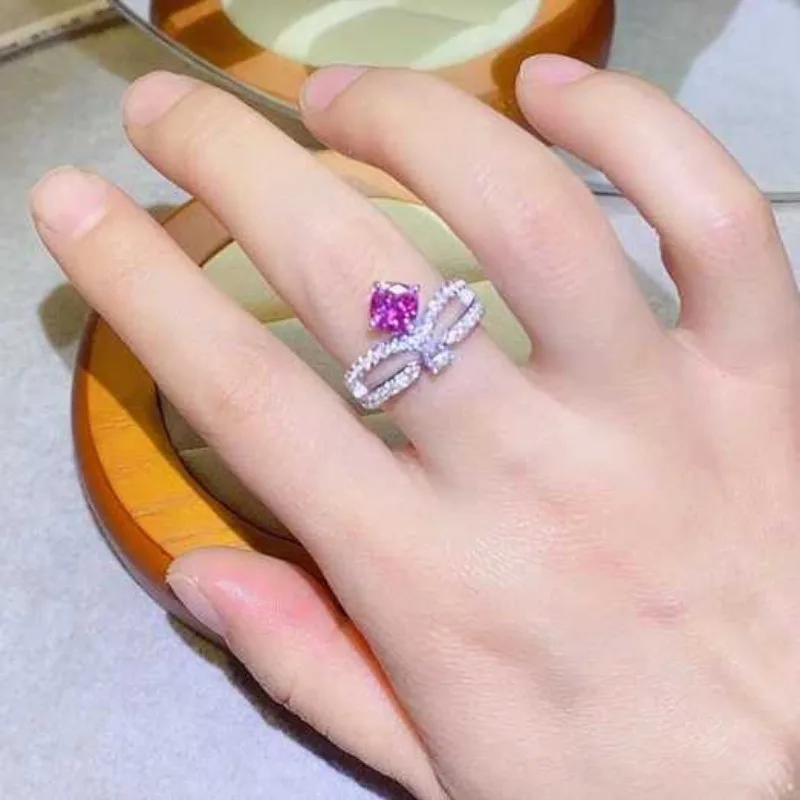 خاتم مويسانيتي من SACE مصنوع من الأحجار الكريمة للنساء ، S925 مطلي بالفضة الإسترليني ، 18k ذهبي أبيض ، مجوهرات زفاف ، 1ct وردي