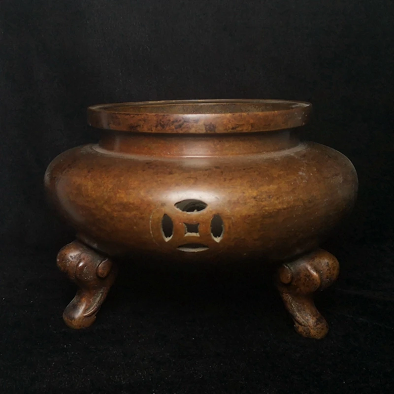 YIZHU CULTUER ART Diameter 18 CM Mark China Bronze Carving Elephant leg Incense Burner Censer