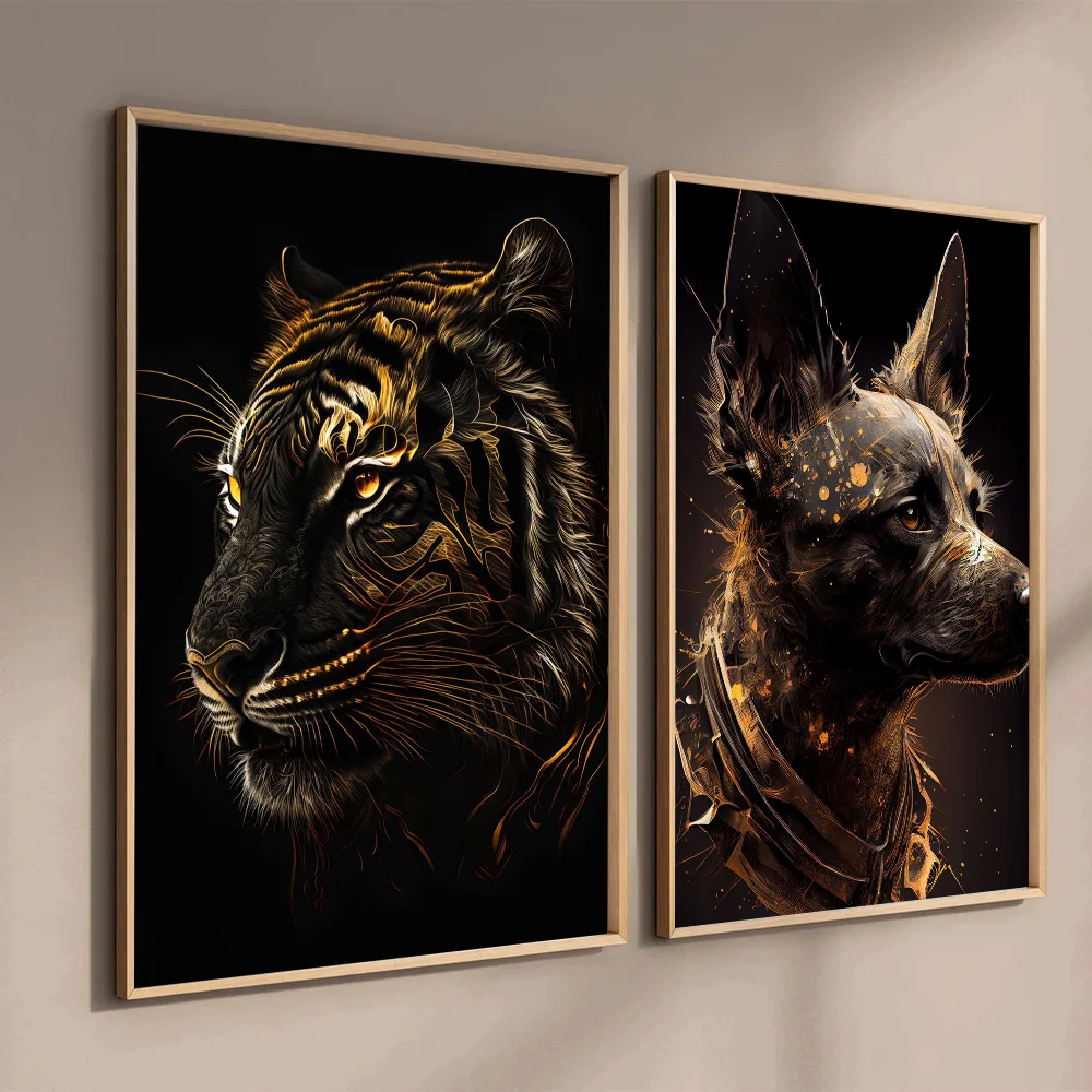 1PC Golden Lion Butterfly Wolf Tiger Poster Paper Home Living Room Entrance Bar Restaurant Art