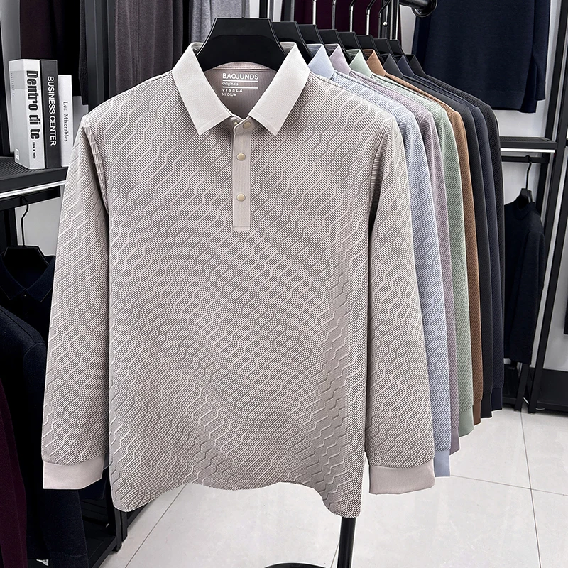 Designer-Marken-Poloshirt für Herren mit Aufdruck, Herbst-Neuheit, Lässiges Einfarbiges Langarm-Revers-T-Shirt, Luxuriöse Business-Herrenbekleidung – Detail 4